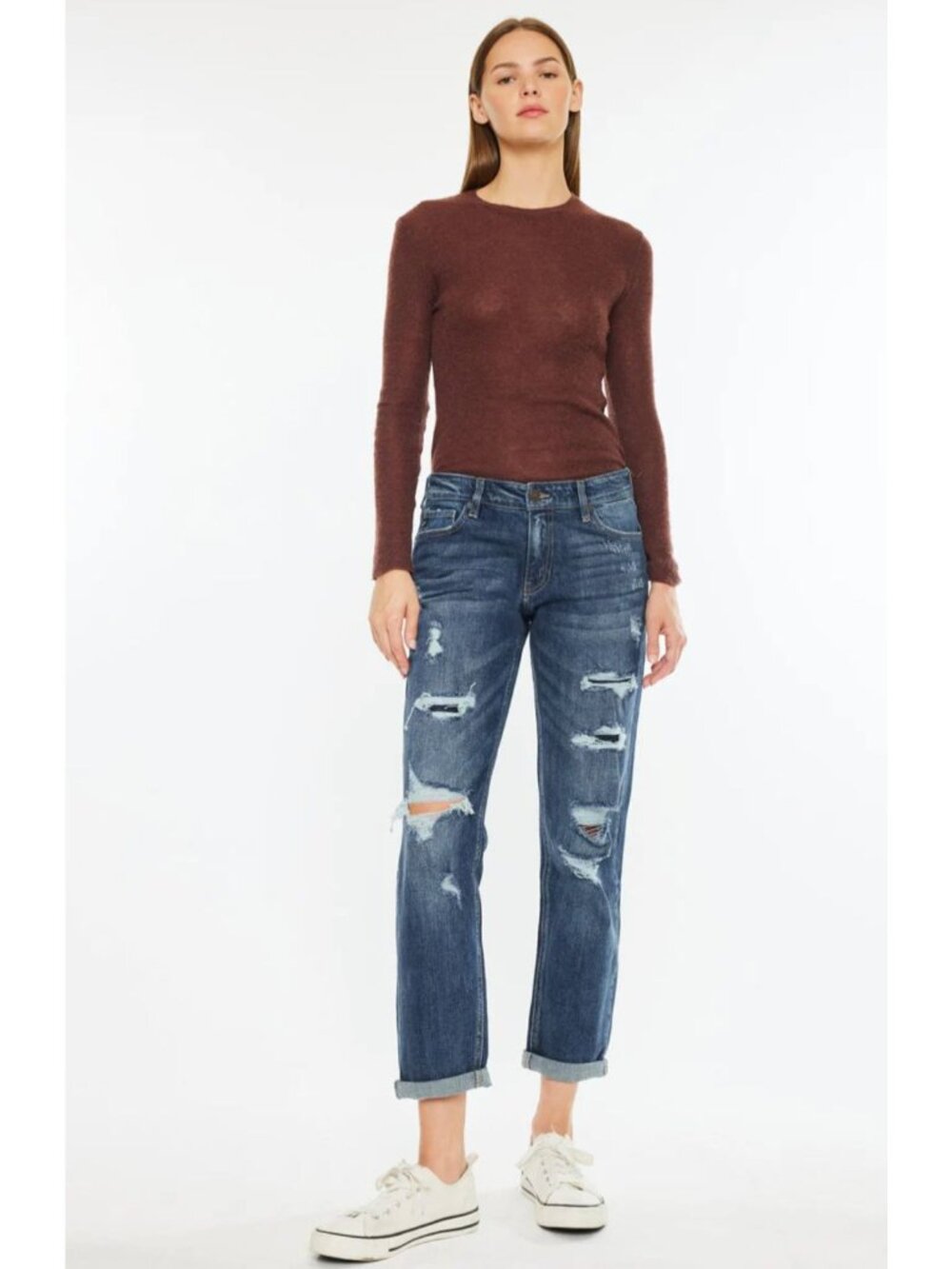 KanCan Devika Mid Rise Boyfriend Jeans in Dark Wash - Sz 13/30"